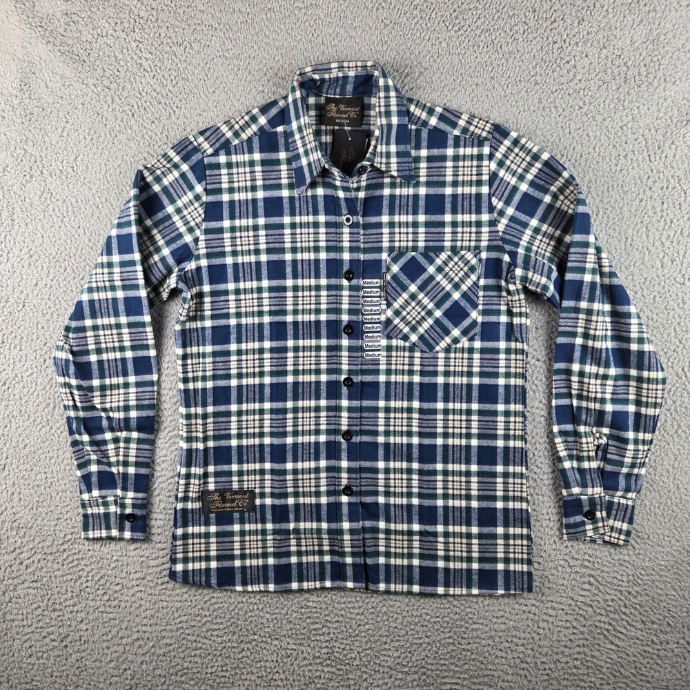 The Vermont Flannel Co Shirt Women Medium Green Blue Plaid Long Sleeve USA